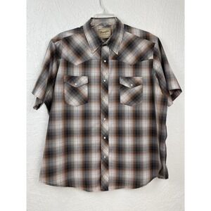 Wrangler Western Shirts 2XL Pearl Snap Short Sleeve‎ Brown Plaid